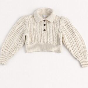 2/$30 Zara Sweater  M Cream Cable Knit Fisherman Chunky Cropped Wool Blend